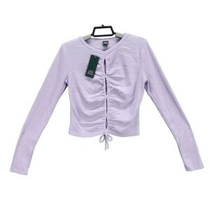 T8 NWT Wild Fable Long Sleeve Ruched Drawstring Cutout Crop Top Lilac